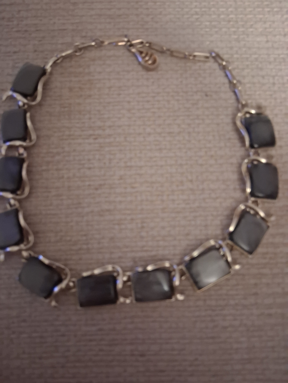 Polished Black Stone Link Necklace with Silver Accents